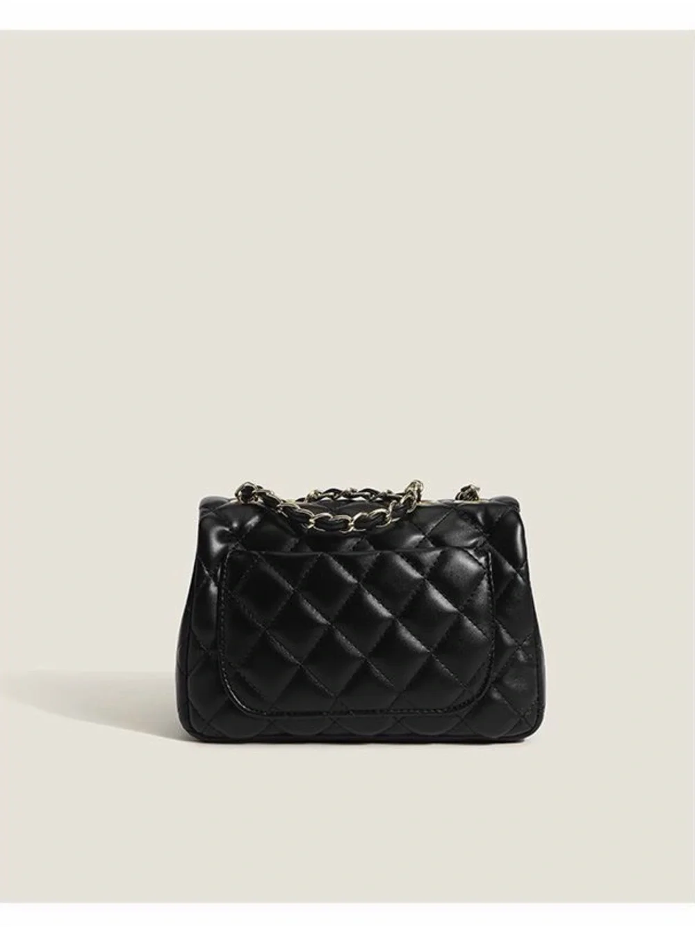 Black Quilted Shoulder Bag with Gold Chain